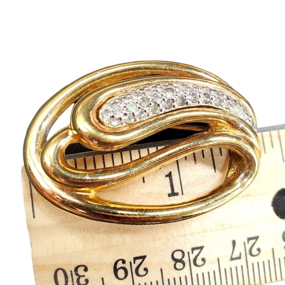Vtg Signed Panetta Pavé Brooch Pin Swirl Gold Tone Rhinestone Statement As-Is - Picture 12 of 12